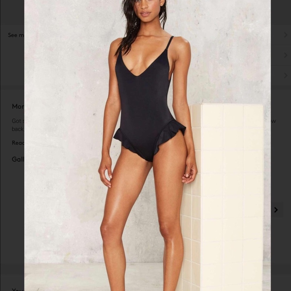 NASTY GAL|| BLACK NADIA RUFFLE ONE PIECE SWIM SUIT - Picture 2 of 8